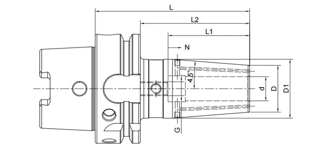 ESPECIFICACIONES DEL MANDRIL DE AJUSTE POR CONTERMO HSK-A DE 4,5°, REFRIGERANTE