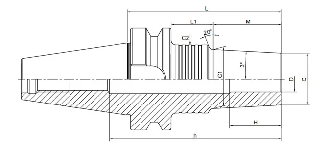 ESPECIFICACIÓN DEL MANDRIL DE RETRACCIÓN BT, 3°, DELGADO, FORMA B