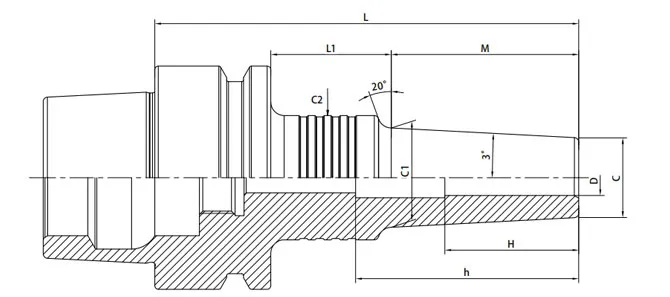 ESPECIFICACIONES DEL MANDRIL DE RETRACCIÓN HSK-E DE 3° FORMA DELGADA B